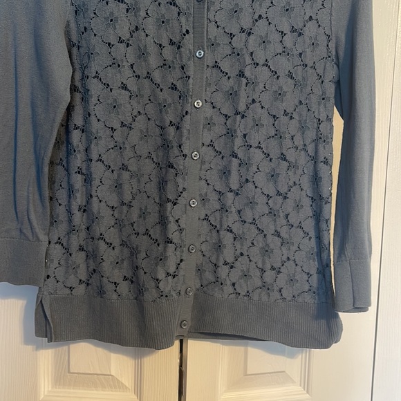 NWOT LOFT cardigan sweater with lace overlay in blue size XS - Picture 5 of 7